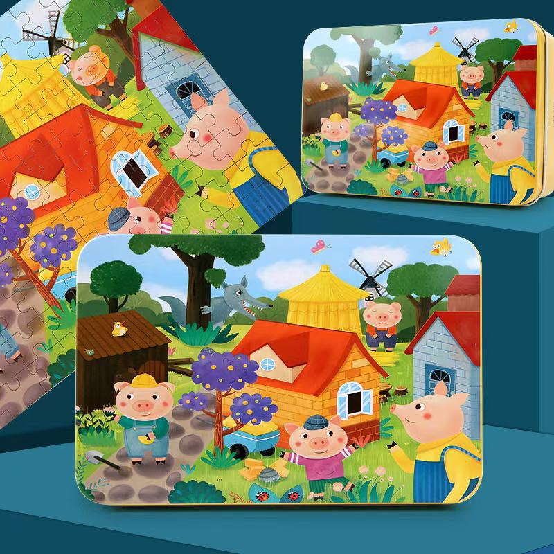 Children'S Jigsaw Puzzle 208 Pieces Iron Boxed Early Education Puzzle Wooden Animal Traffic Jigsaw Puzzle Toy Gift - Image 1
